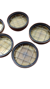 HALF HEIGHT SIEVES SET - 20CM DIA  X 25MM HEIGHT - FOR GEOTEXTILE FABRIC SIEVING TEST - SET OF 07 NOS. WITH LID, PAN -
