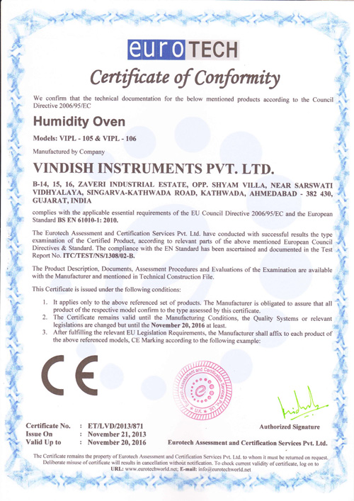 CE Certificate - Humidity Oven