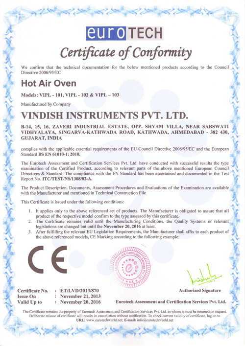 CE Certificate - Hot Air Oven